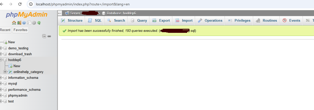 Import Process complete message in PhpMyAdmin tool
